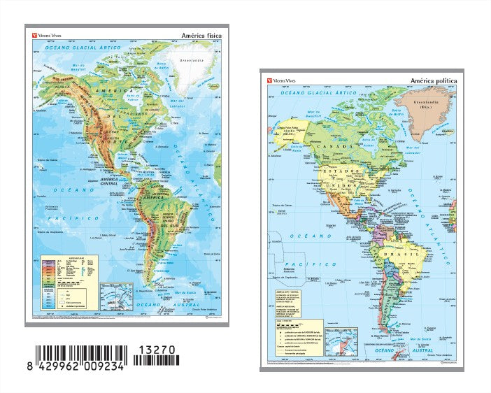 Mapa Mural America Físicopolítico Librería Vicens Vives Chile 0148