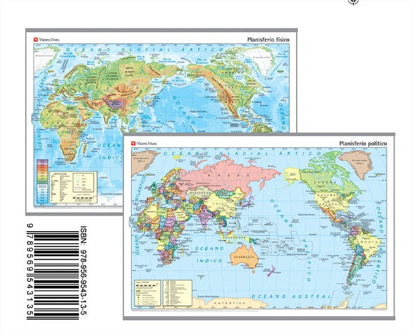 Mapa Mural Planisferio Físico/Político (centrado en el Pacífico)